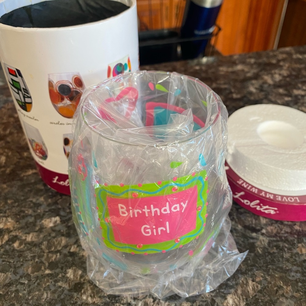 New Lolita birthday girl stemless wine glass in original box